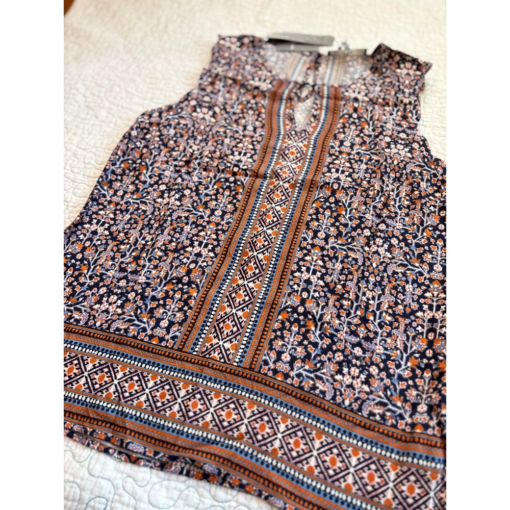 Daniel Rainn Sleeveless Boho Floral Print Split Neck Top Size Small #43 - Picture 3 of 8